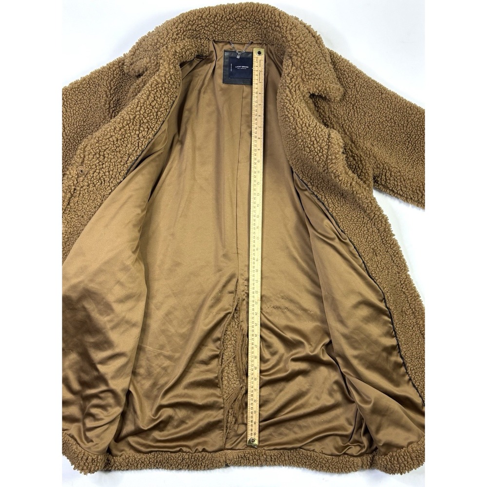 Lucky Brand Faux Fur Long Coat Women's XL Brown Teddy Sherpa - Picture 5 of 13
